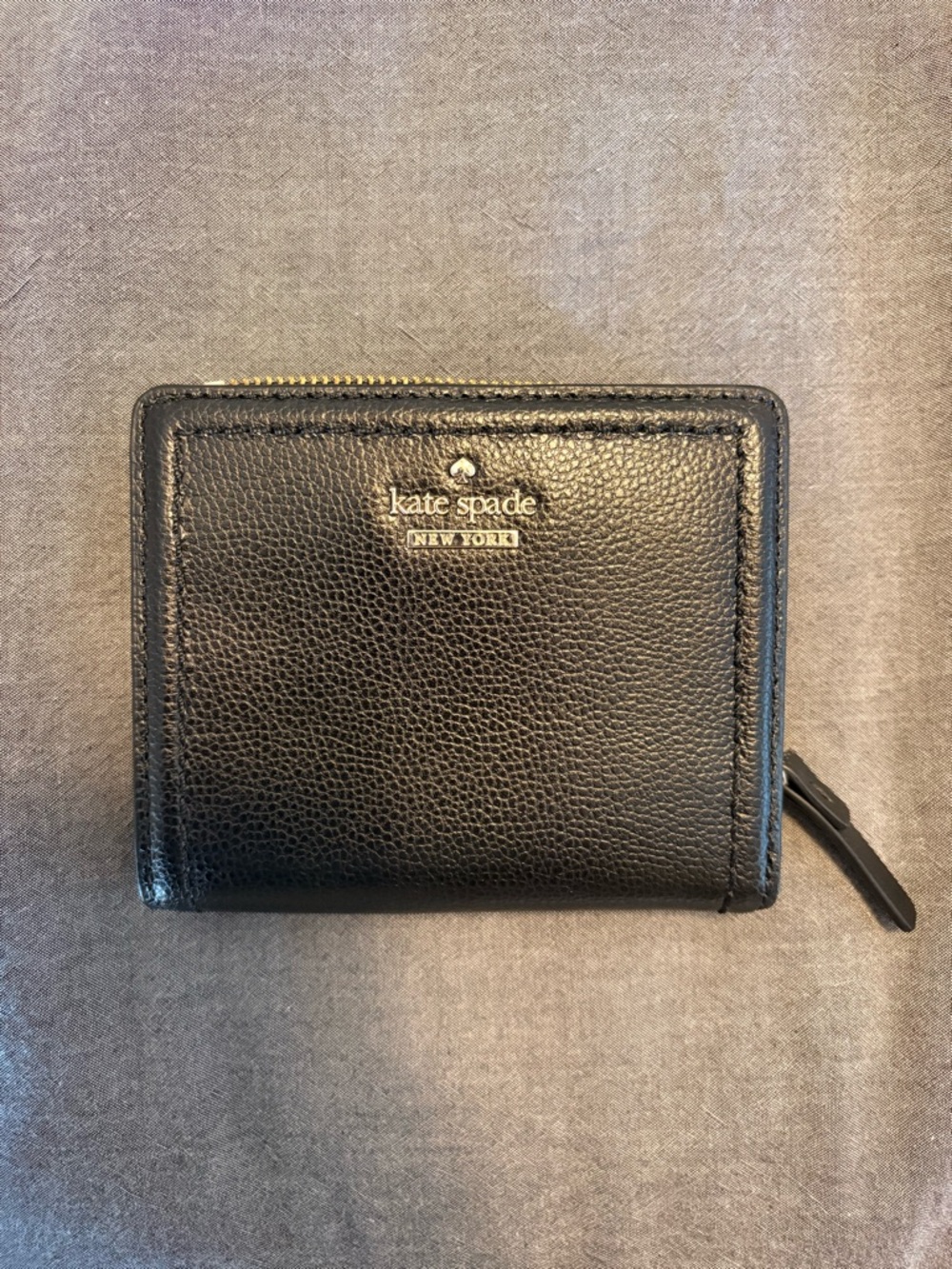 kate spade black pebbled leather zip around wallet
